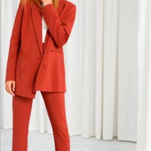 & Other Stories Red Double Breasted Blazer w/ matching High waisted pants size 6